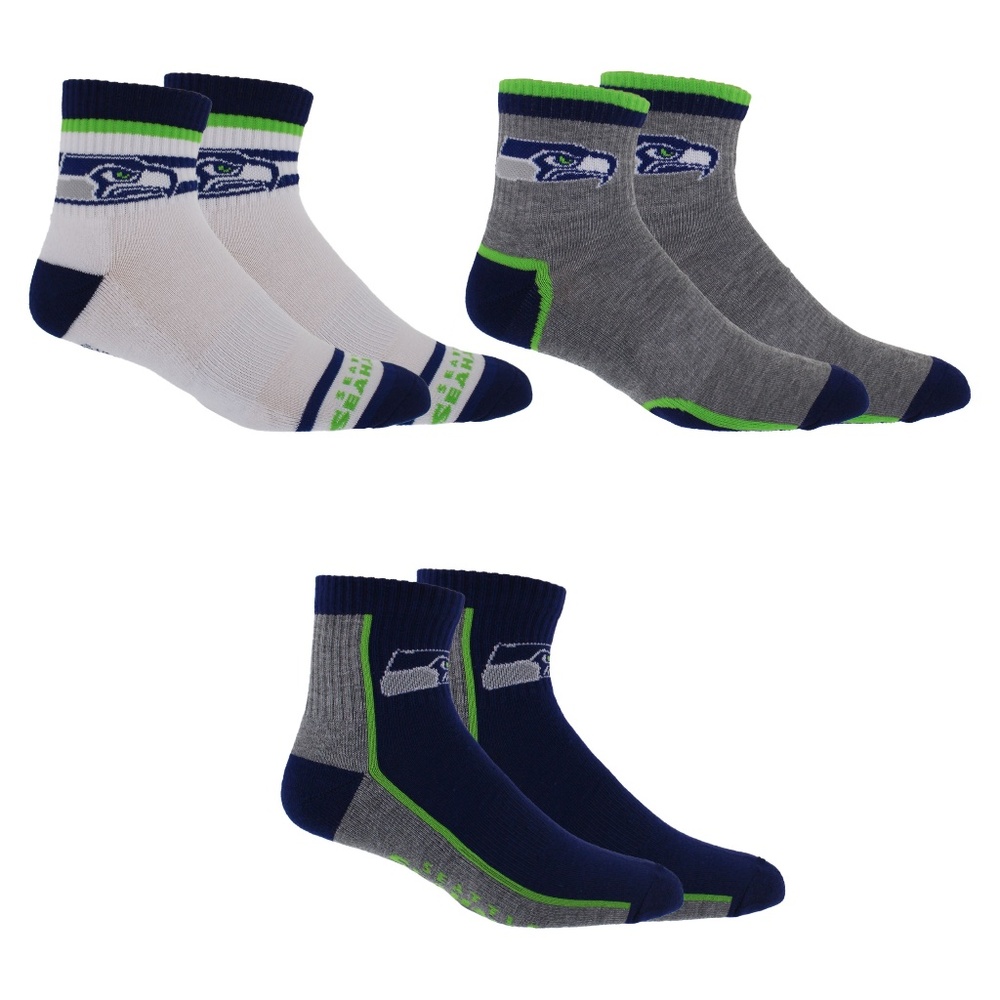 Seattle Seahawks Socks Quarter Length 3 Pack NFL